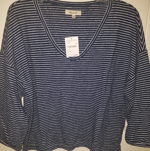 *NEW WITH TAGS* MADEWELL blue and white striped 3/4 sleeve top size large - Picture 7 of 7
